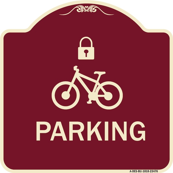 Parking With Cycle and Lock Symbol Heavy-Gauge Aluminum Architectural Sign, 18" x 18", BU-1818-23476